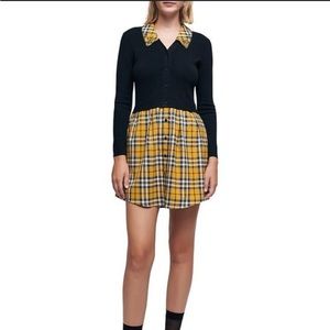Maje trompeloeil yellow tartan dress Size 40 EU.
